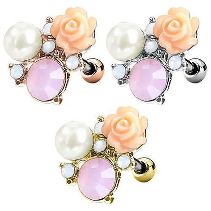 Tragus Cartilage Knorpel Piercing Ohr Stecker Blume Opal Perle