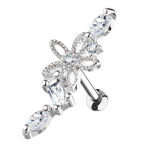 Knorpel Ohrstecker Cartilage Tragus Piercing Blume mit Kristallen