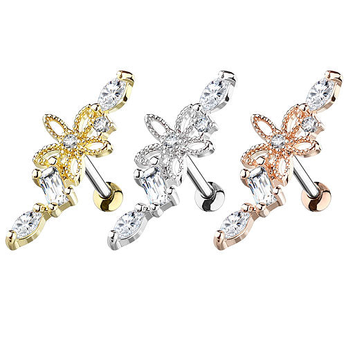 Knorpel Ohrstecker Cartilage Tragus Piercing Blume mit Kristallen