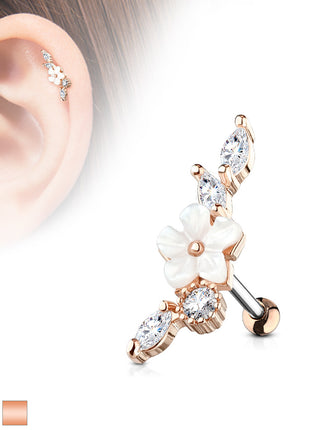 Cartilage Stud Tragus Piercing Vintage Flower with Crystals 