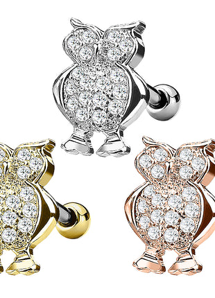 Tragus Cartilage Piercing Ear Stud Crystal Owl 