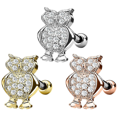 Tragus Cartilage Piercing Ear Stud Crystal Owl 