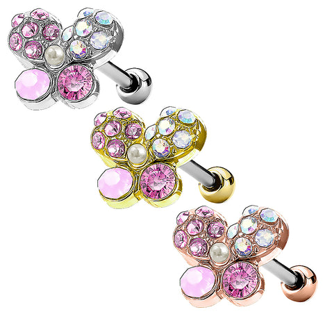 Tragus Cartilage Piercing Ear Stud Crystal Butterfly 