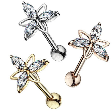 Helix Piercing Cartilage Knorpel Ohr Stecker Kristall Marquise Blume