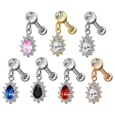 Tragus Ear Cartilage Piercing with Crystal Drop Pendant 