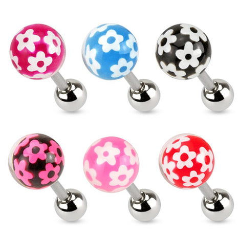 Tragus Ear Cartilage Piercing Plug Epoxy Ball with Flowers 