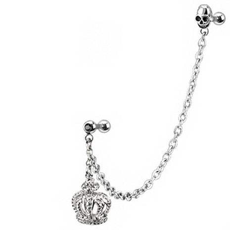 Tragus Helix Piercing Skull Plug Chain Crystal Crown 