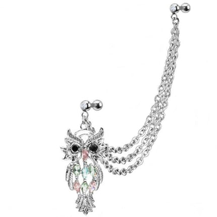 Tragus Ohr Piercing Stecker Kette Kristall Eule