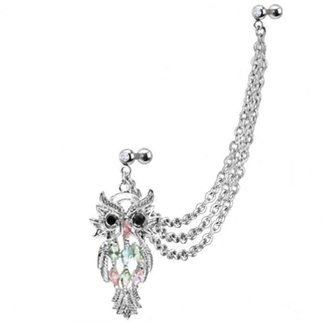 Tragus Ohr Piercing Stecker Kette Kristall Eule