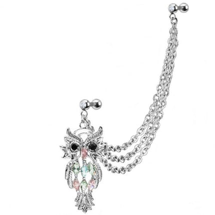 Tragus Ohr Piercing Stecker Kette Kristall Eule