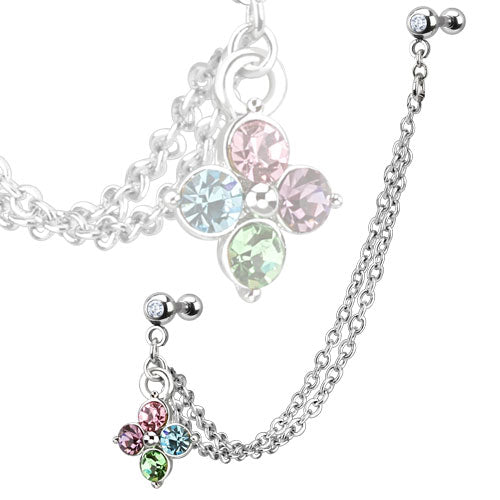 Tragus Ohr Piercing Stecker Kette Kristall Blumen Anhänger