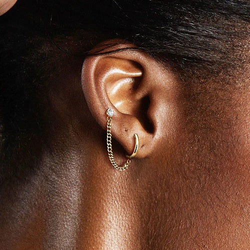 Ohrring Clicker Helix Cartilage Ohrpiercing mit Kette Kristall Stecker