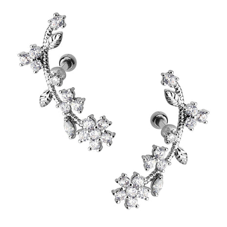 Cartilage Ear Piercing Cartilage Stud with Crystal Flowers 