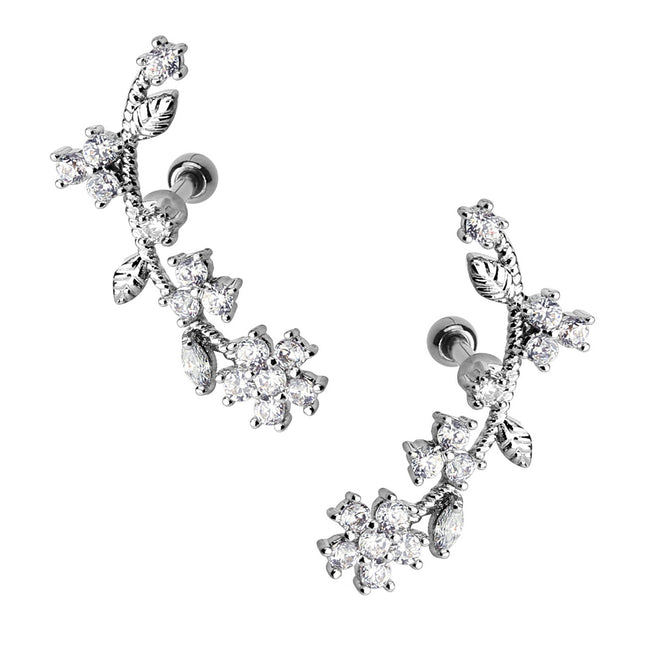 Cartilage Ohr Piercing Knorpel Stecker mit Kristall Blumen
