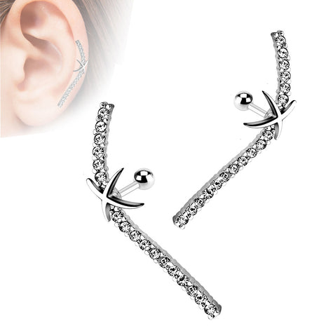 Cartilage Piercing Stud Starfish with Crystals 