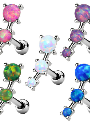 Cartilage Ear Jewelry Piercing Plug 3 Opal Stones 