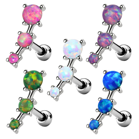 Cartilage Ear Jewelry Piercing Plug 3 Opal Stones 