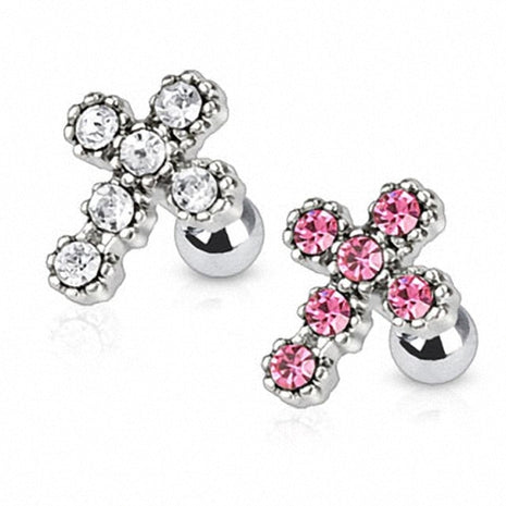 Tragus Piercing Plug Multi Crystal Cross 