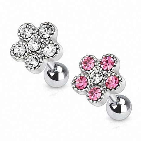 Tragus Piercing Plug Multi Crystal Flower 