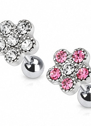 Tragus Piercing Plug Multi Crystal Flower 