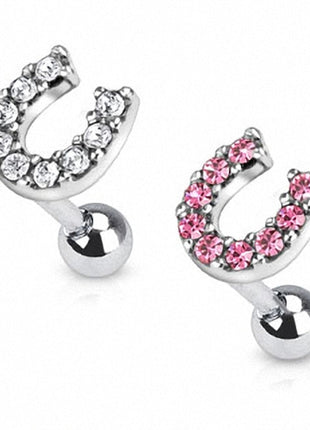 Tragus Piercing Plug Multi Crystal Horseshoe 