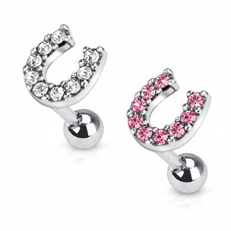 Tragus Piercing Plug Multi Crystal Horseshoe 