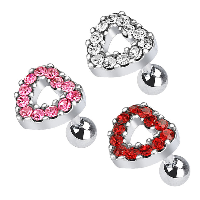 Tragus Cartilage Piercing Stecker Herz mit Kristallen