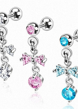 Tragus Jewelry Helix Piercing Crystal Bow Cross Pendant 