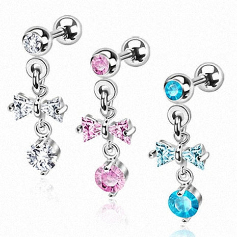 Tragus Jewelry Helix Piercing Crystal Bow Cross Pendant 