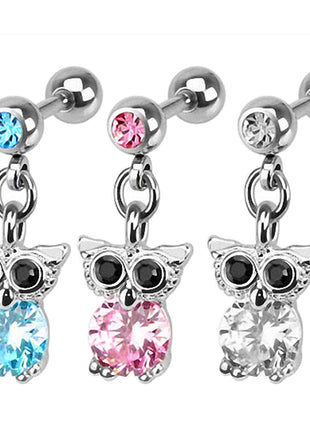 Tragus Jewelry Helix Piercing with Crystal Owl Pendant 