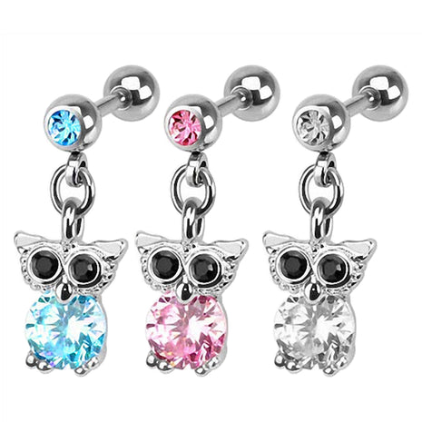 Tragus Jewelry Helix Piercing with Crystal Owl Pendant 