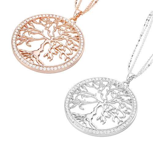 Lebensbaum Halskette Damen mit Zirkonia Anhänger Tree of Life Schmuck