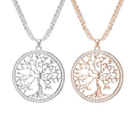 Lebensbaum Halskette Damen mit Zirkonia Anhänger Tree of Life Schmuck
