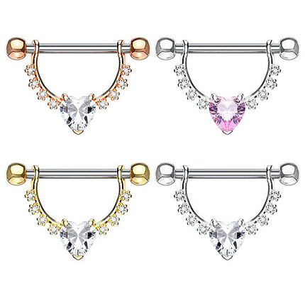 Brustwarzenpiercing Barbell beweglich Nippelpiercing Kristall Herz