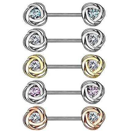 Nippelpiercing Barbell Brustwarzenpiercing mit Rosenblüten und Kristall