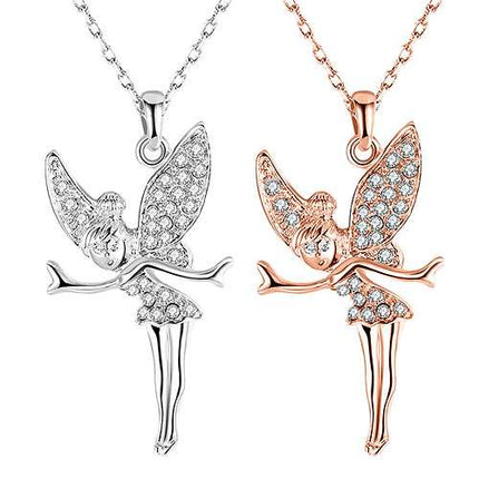 Damen Halskette mit Kristall besetzten Elfen Engel Anhänger im Schmucketui