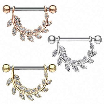 Brustwarzenpiercing Barbell Kristall Blatt Anhänger filigran