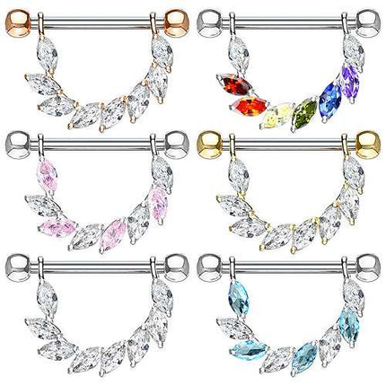Nippelpiercing Brustwarzenpiercing Barbell beweglich Kristall Blätter