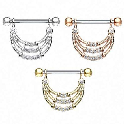 Brustwarzenpiercing Barbell Kristall Triple Seil Anhänger filigran