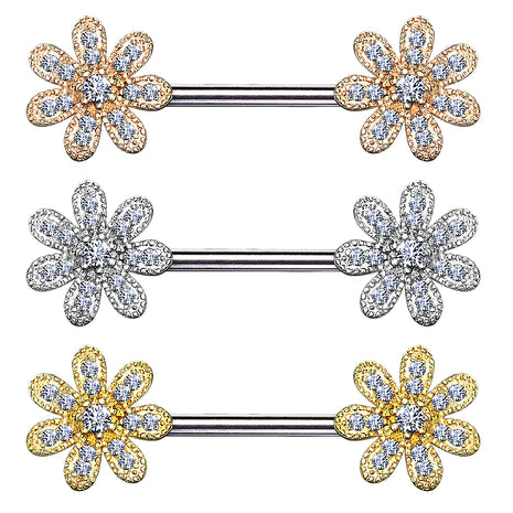 Breast piercing intimate piercing nipple barbell crystal flower 