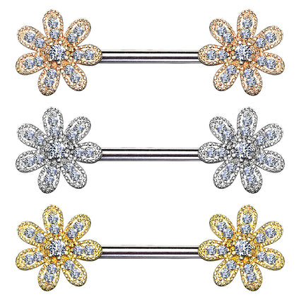 Brustpiercing Intimpiercing Nippel Barbell Kristall Blume