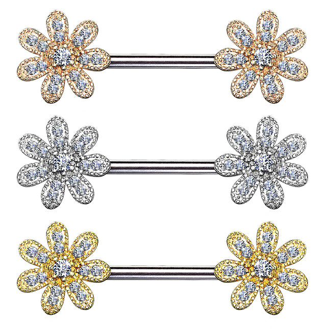 Brustpiercing Intimpiercing Nippel Barbell Kristall Blume