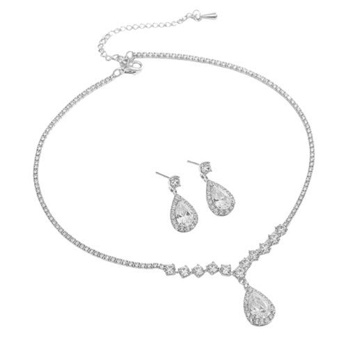 Elegantes Schmuck Set mit Halskette & Ohrringen Tropfen Design mit Zirkonia