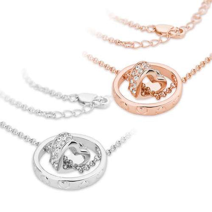 Damen Halskette Ring Zirkonia Herz Ring Anhänger vergoldet verstellbar