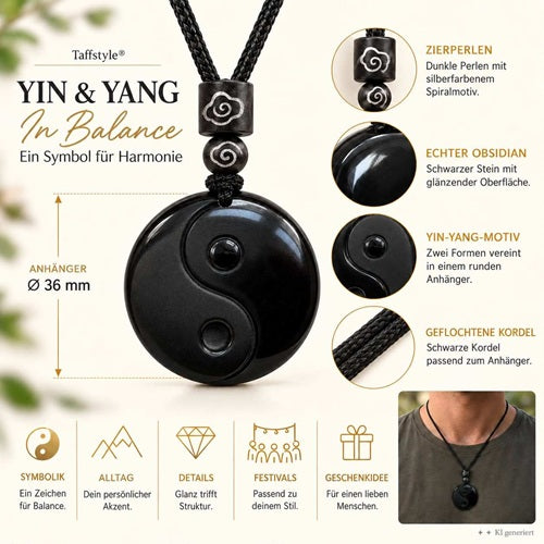 Yin Yang Kette mit Anhänger Obsidian Naturstein Halskette Unisex