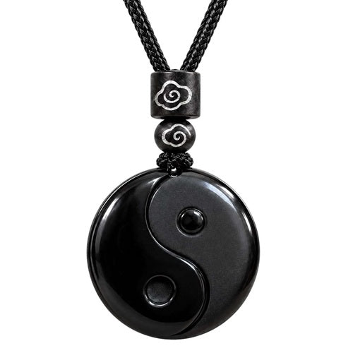 Yin Yang Kette mit Anhänger Obsidian Naturstein Halskette Unisex