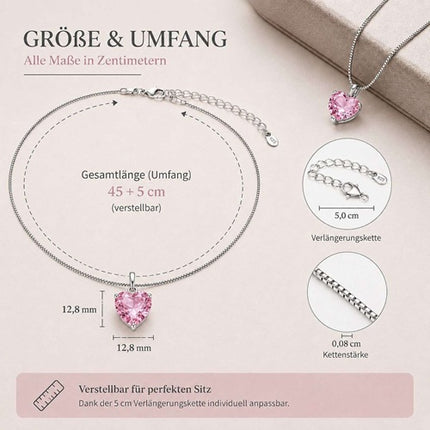Herzkette Rosa Herzanhänger 925 Sterling Silber Damen Halskette