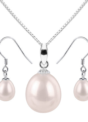 Echtes Perlen Süßwasser Zuchtperlen Set - Kette & Ohrringe - 925 Sterling Silber