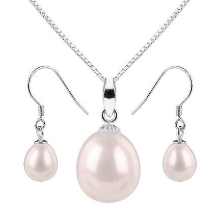 Echtes Perlen Süßwasser Zuchtperlen Set - Kette & Ohrringe - 925 Sterling Silber