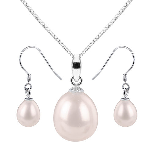 Echtes Perlen Süßwasser Zuchtperlen Set - Kette & Ohrringe - 925 Sterling Silber